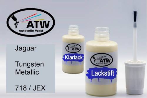 Jaguar, Tungsten Metallic, 718 / JEX: 20ml Lackstift + 20ml Klarlack - Set, von ATW Autoteile West.